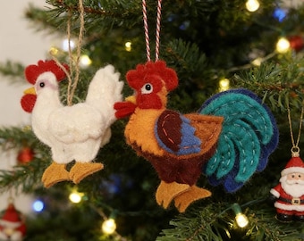 Handmade Wool Felt Rooster Ornament – Farmhouse Christmas Decor