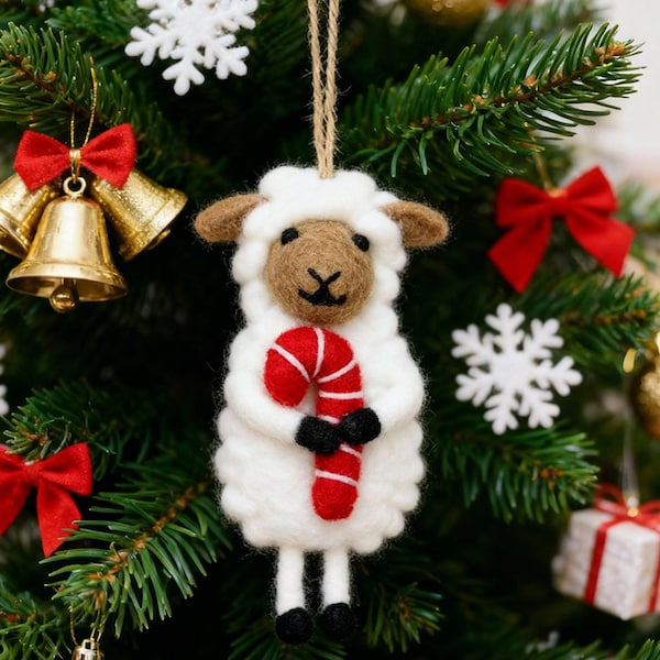 Handmade Wool Felt Sheep Ornament – Christmas Tree Decoration