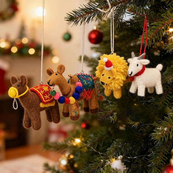 Handmade Wool Felt Lion Christmas Ornament – Needle Felted Animal Gift