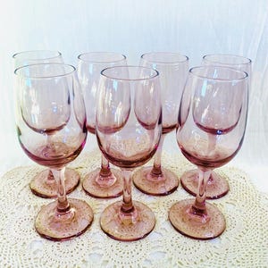 Set of 7 Vintage Blush Pink Wine Glasses – French-style Stemware, 7&quot;