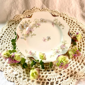 Antique Haviland Limoges France Dessert Plate – Floral Pastel 6.25&quot; Gold Trim circa 1900