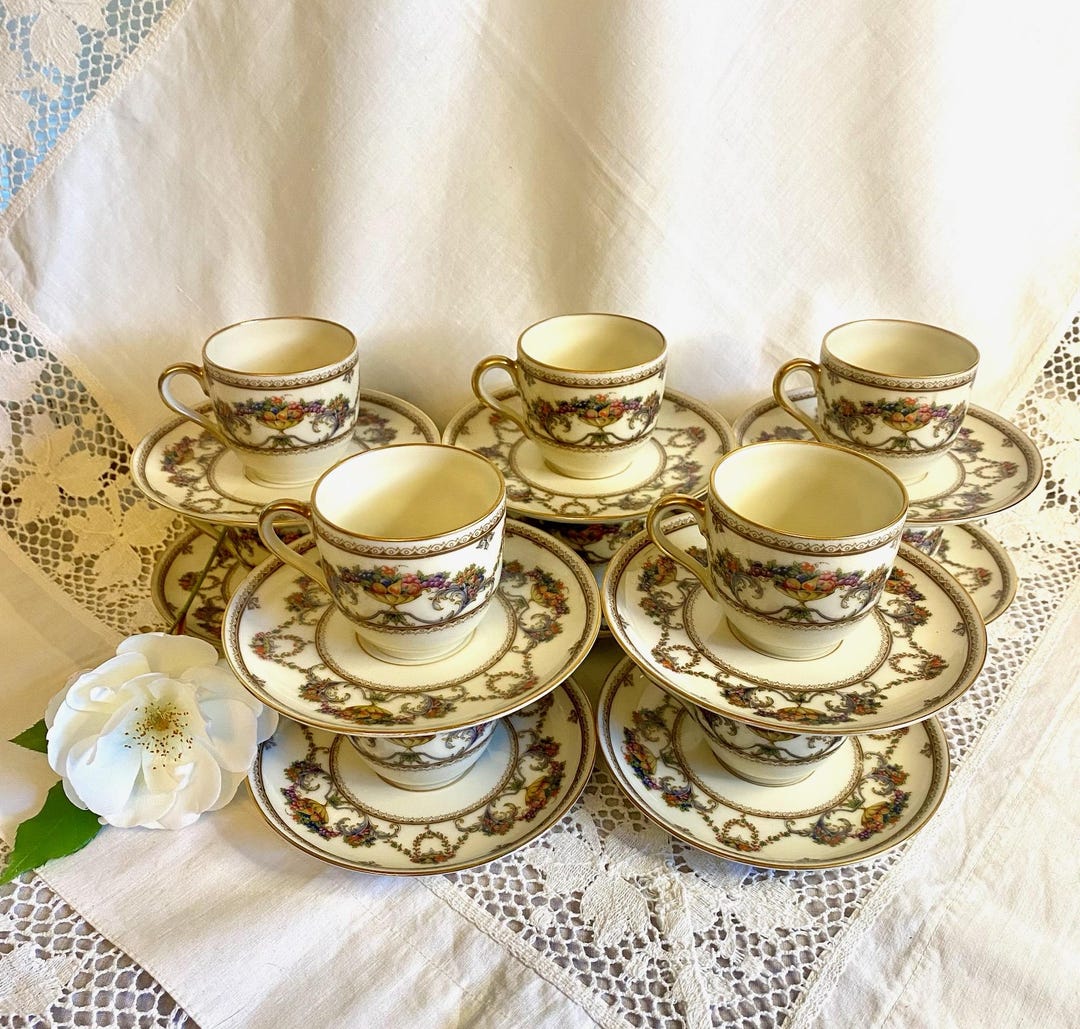 Antique Bohemia Demitasse Cups & Saucers: Royal Ivory, Festival 