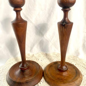 Tall Turned Wood Candlesticks: MCM Scandinavian Taper Candle Holders