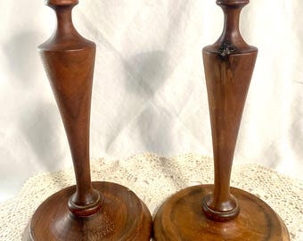 Tall Turned Wood Candlesticks: MCM Scandinavian Taper Candle Holders