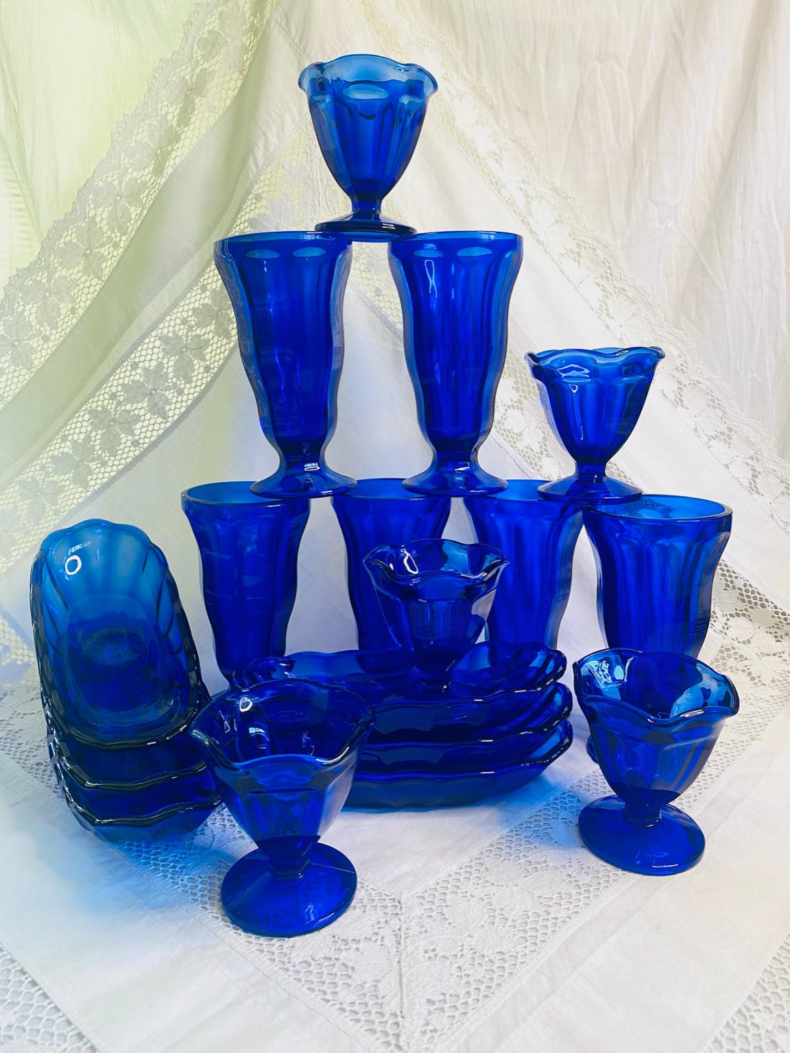 食器 Vintage Anchor Hocking Cobalt Blue set Anchor Hocking Cobalt Blue Mixing Bowl Set (2) - Etsy