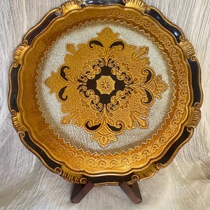 Vintage Florentine Tray by Lastrucci – 16.5&quot; Gilded Italian Wall Decor – Handcrafted Firenze Wood