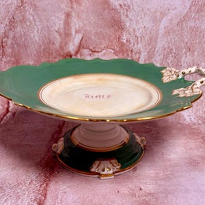 Antique Old Paris Porcelain Compote Green Gold Gilt Victorian Dessert Stand