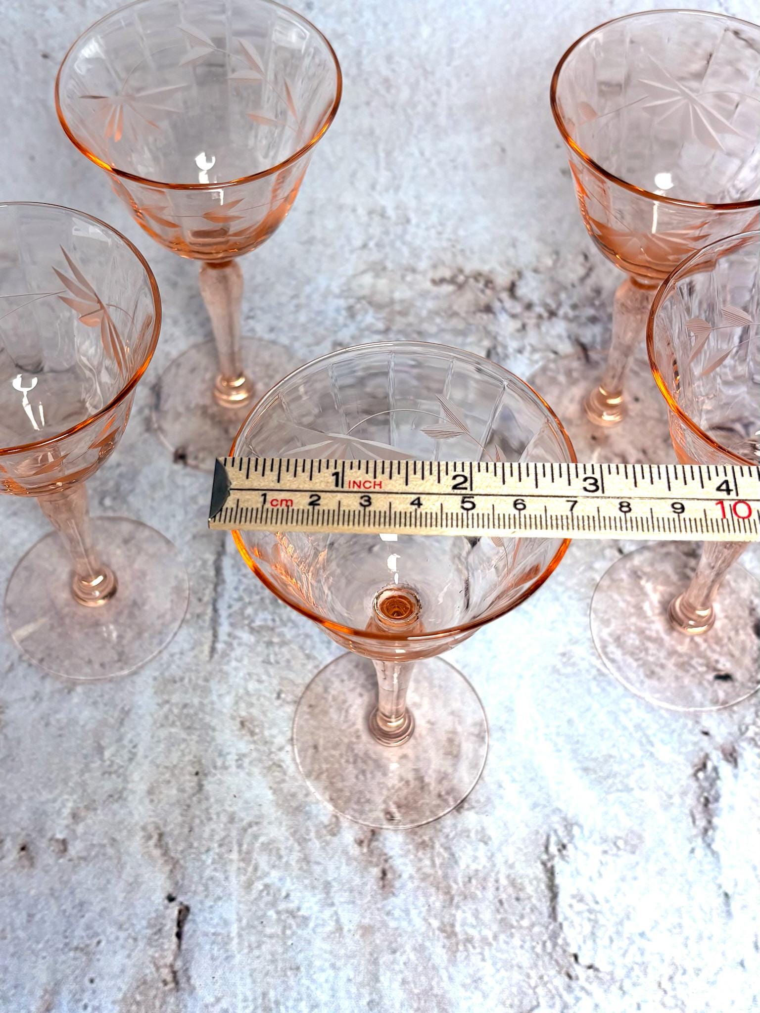 Vintage Pink Etched Stemware Wine Glasses Blush Depression Glass Floral ...