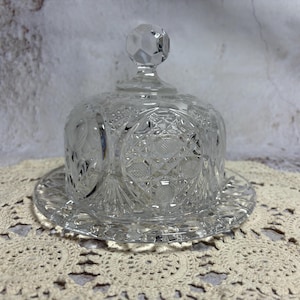 Princess House Heritage Crystal Butter Cheese Dome Cloche Etched Floral Covered Server
