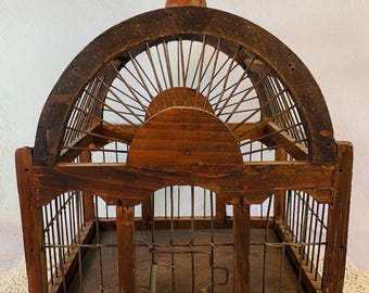 Antique Domed Wood Wire Birdcage Decorative Hanging Cage Vintage Architectural