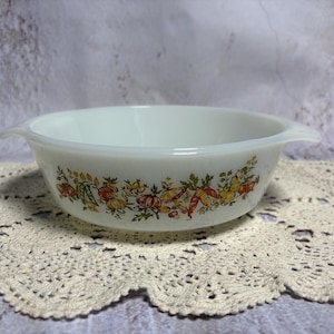 Vintage Fire King Fruit Pattern Milk Glass Bakeware