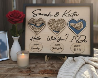 Personalized 3D Wooden Heart Map | Love Story Anniversary Gift