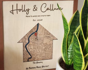 Personalized Wooden House Map – Custom Location Anniversary Gift