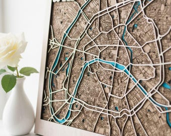 3D Wooden Street Map of Paris: Laser Cut, Multi-Layered