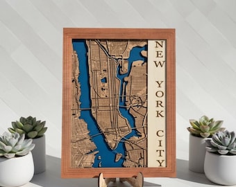 3D Wooden Street Map of New York City with Stand