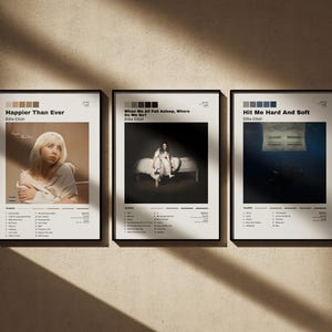 Billie Eilish 3 Album Poster Set - Digital Download - Hit Me Hard And Soft - Happier Than Ever - When We All Fall Asleep, Where Do We Go?
