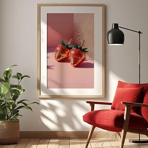Dopamine decor disco ball strawberry art| maximalist office bold color print fruit|wall art poster for home decor digital download printable