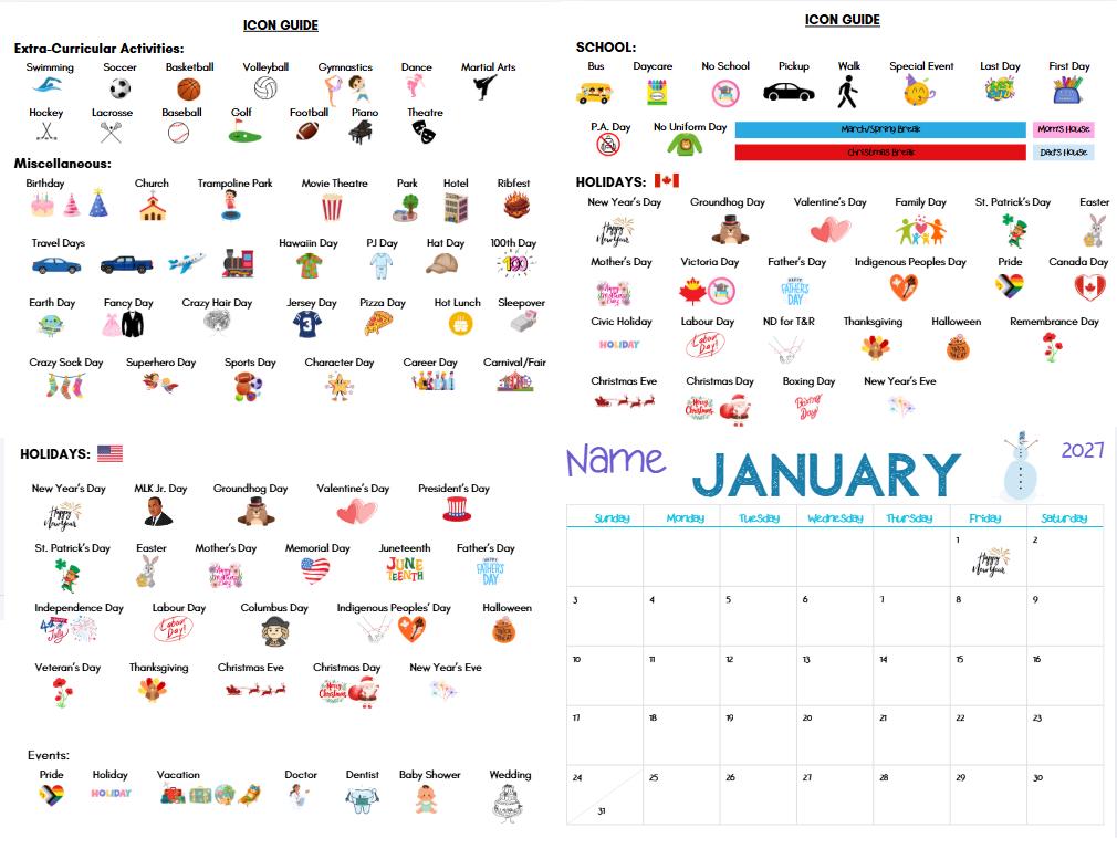 Editable Family Visual Calendar – Kids, Toddlers, School-aged Planning ...