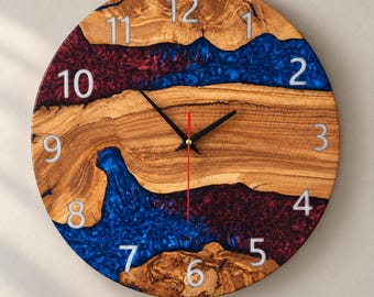 Handgefertigte Wanduhr aus Olivenholz & Epoxidharz - Individuelle Nummerierung