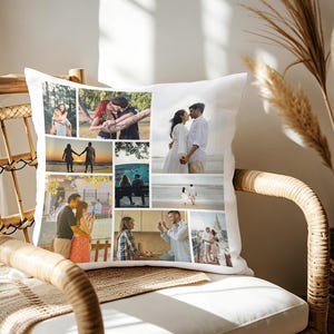 Anpassat örngott med fotokollage, personligt namn- och datumkudde för soffa, familjeminnesgåva