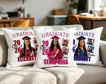 Custom Name Graduation Pillowcase, Face Photo Graduation Pillowcase, Class of 2026 Keepsake Gifts, High School Graduation Gifts
