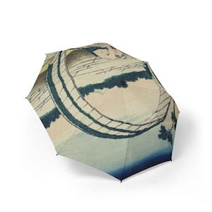 Japanese Artisan Spirit   Hokusai Ukiyo-e Umbrella with Mt. Fuji & Barrel Maker Scene