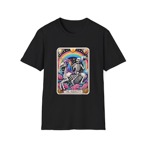 The Audacity Tarot Card T-Shirt Skeleton Rainbow Funny Occult-Inspired Graphic Tee Unisex Mystical Humor Shirt