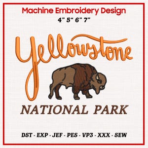 Yellowstone national park embroidery design, bison buffalo patch file, camping outdoor wildlife embroidery pattern PES DST 4x4 hoop