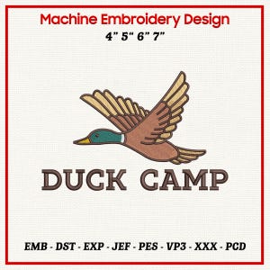 Duck Camp Embroidery Design, Flying Mallard Machine Embroidery File, Duck Hunting Pattern, Wildlife Waterfowl Bird Embroidery Download