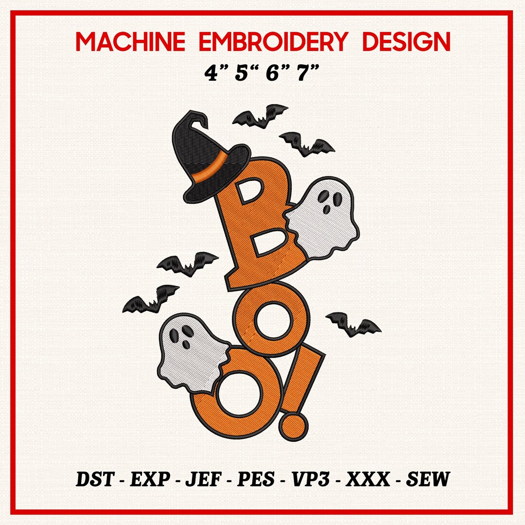 Boo Ghost Embroidery Design, Halloween Witch Hat Bat Embroidery File ...