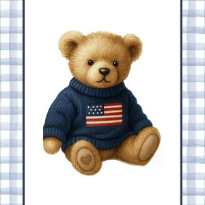 Boy Nursery Wall Art Set: Vintage Teddy Bear, Blue Plaid, Initial Print afbeelding 6
