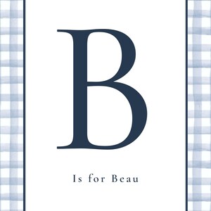 Boy Nursery Wall Art Set: Vintage Teddy Bear, Blue Plaid, Initial Print afbeelding 7