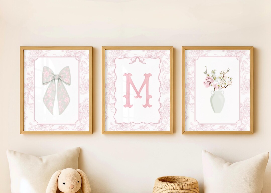Sage Green and a Pink Chinoiserie, Personalized Baby Girl Nursery Art ...