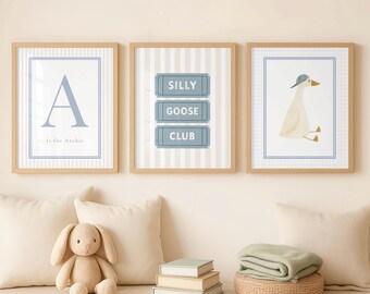 Silly Goose Club Art Prints – Boys Nursery Decor, Custom Name Set