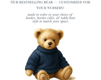 Custom Vintage Teddy Bear Nursery Print | Personalized Wall Art