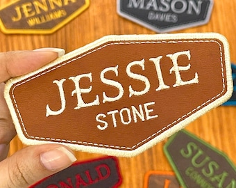 Custom Name Patch Embroidered, Leather Name Patches, Personalized Leather Patch, Sew On/Iron On Patch for Hats Clothes Jackets Backpacks