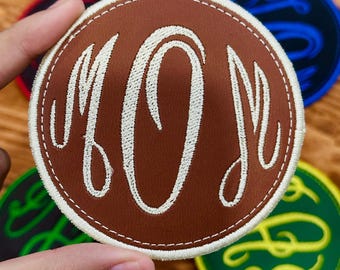 Personalized Leatherette Initials Patch: Custom Embroidered Iron-On Applique