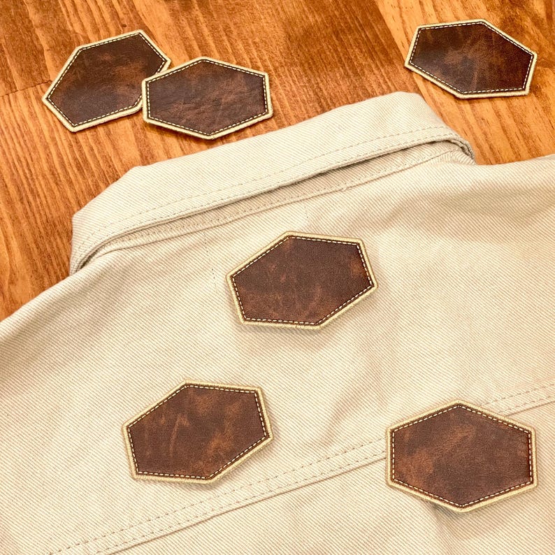 Embroidered Letherette Leatherette Hexagon Patch, Embroidered Border, DIY Laser Engraving - Etsy