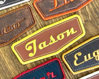 Custom Name Leather Patch, Embroidery Leather Patches, Personalized Leather Patch, Garage Name Patches, Mechanic Patch Sew On/Iron On Patch