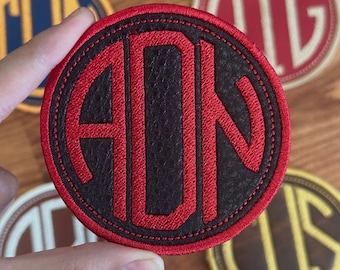 Custom Leatherette Monogram Patch: Embroidered Initials, Sew-On/Iron-On