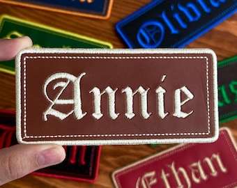 Custom Embroidered Leatherette Name Patch – Iron On/Sew On