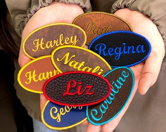 Custom Name Faux Leather Patch, Embroidered Iron On/Sew On