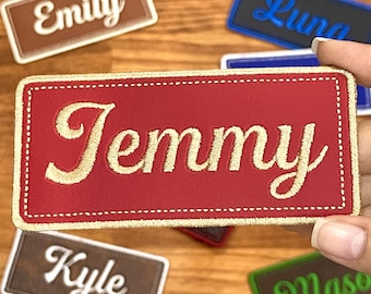 Custom Embroidered Name Leather Patch – Personalized Velcro Applique