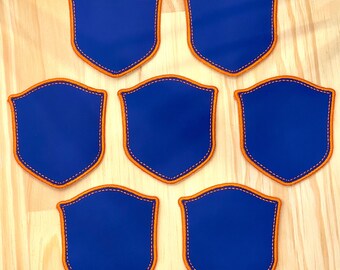 Leatherette Shield Patch, Embroidered Border, DIY Laser Engraving