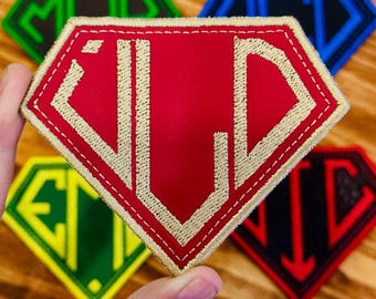 Custom Leatherette Initials Patch - Embroidered Monogram, Iron-On/Sew-On