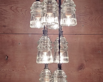 Vintage Glass Insulator Chandelier: Handcrafted Beautifully engraved copper Kitchen Chandelier, Copper Dining Room Light Fixture w/8 lights