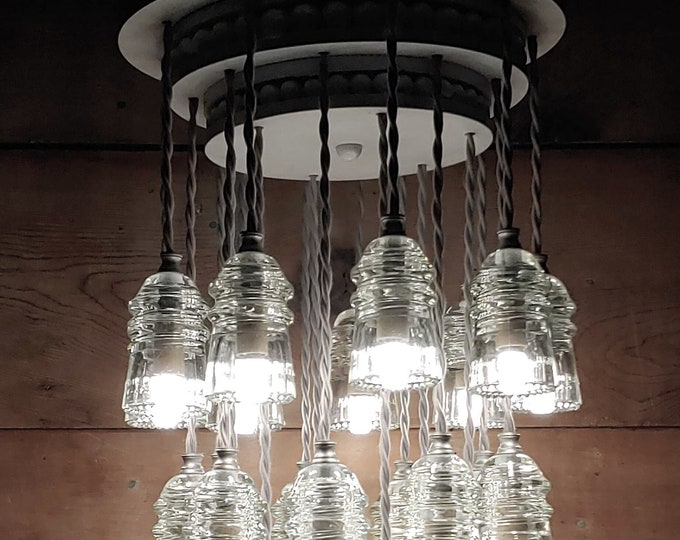 Vintage Glass Insulator Chandelier: Multi-Tier Wood Ceiling Light VINTAGE Glass Insulators for Entryway, Foyer, Party room, Wedding, Dining
