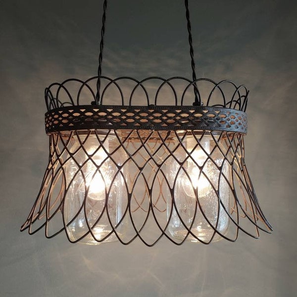 Basket Light Fixture Country Farmhouse Basket Chandelier Primitive Rustic Wire Basket light Cottage Style Kitchen Light Diff styles avail