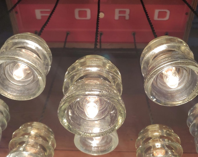 FORD Chandelier Vintage Glass Insulators & Reclaimed Barnwood Ceiling Fixture~~ 1-of-a-kind