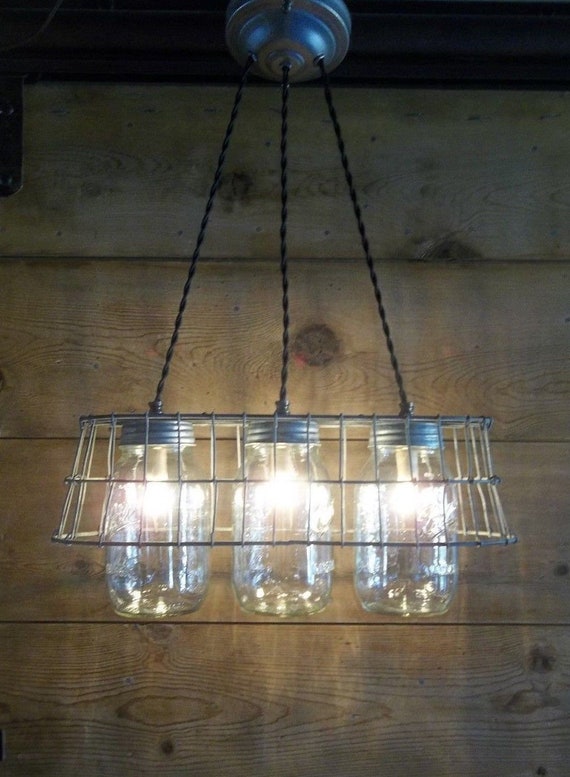 Country Farmhouse Chandelier Mason Jar Ceiling Light Fixture Etsy